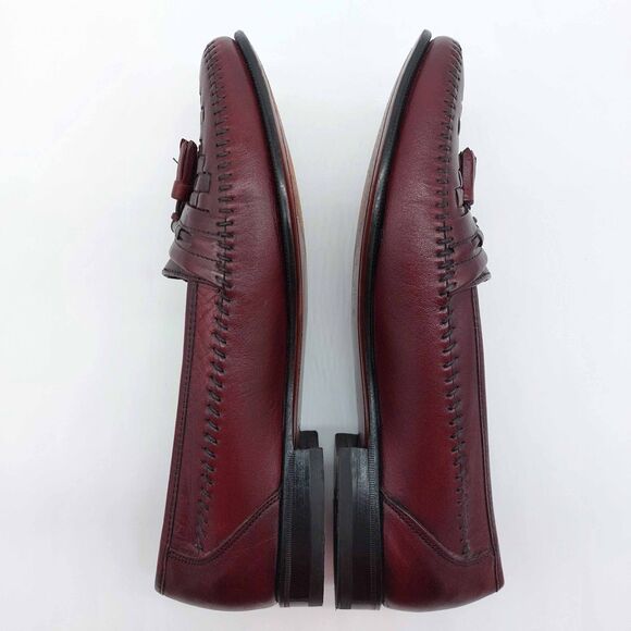 Florsheim Men’s 8.5D Burgundy Leather Tassel Loafers Woven Vamp Dress Shoes - Picture 7 of 10